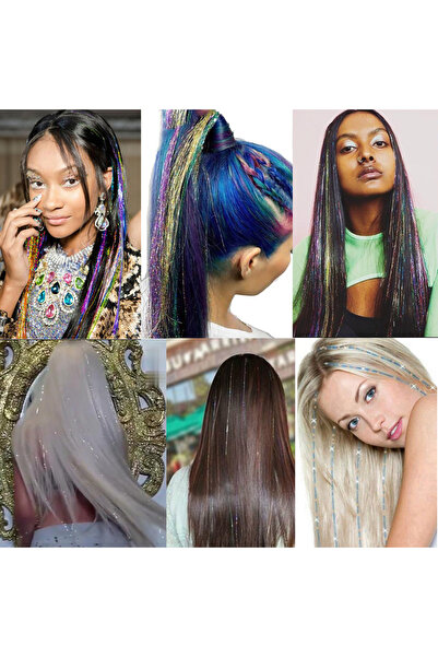CREST E-TİCARET Hair Tinsel - Hair Glitter - Gray