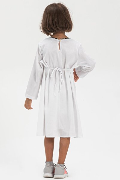 Eliş Şile Bezi Uzun Kol Şile Bezi Burçak Yazlık Çocuk Elbise Beyaz Byz