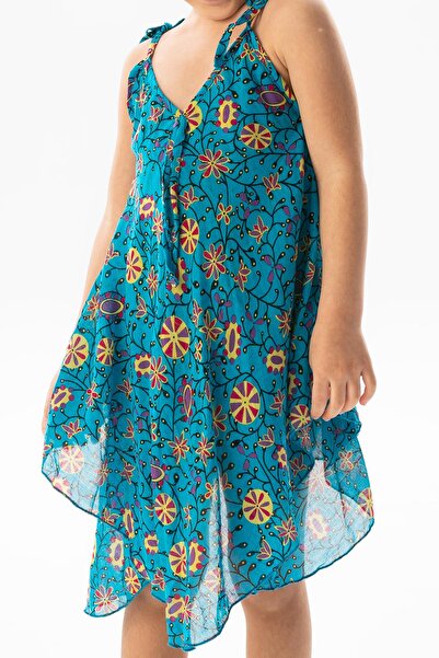 Eliş Şile Bezi Summer Children's Dress - Aphrodite Voile 6201 Cyan