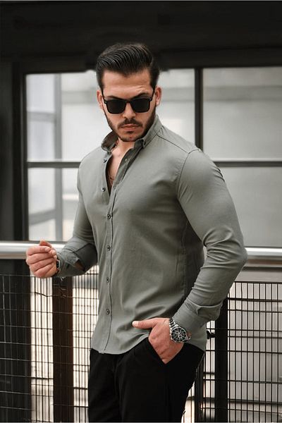 Valiberta Men's Oxford Shirt - Lycra, Regular Fit, Breathable, Khaki