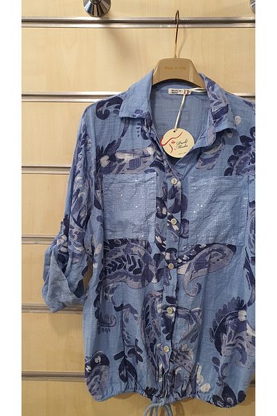 Park Moda Cămașă italiană șal cu model de frunze cu detaliu de paiete