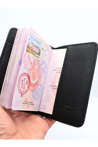 GUZZYLife Vegan Leather Credit Card Holder Black Passport Case with Money Compartment Passport Holder