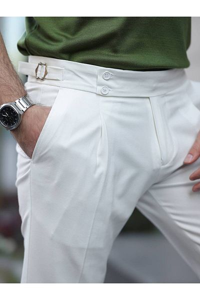 BASEL.CO Men's Old Money Pleated Double Leg Fabric Trousers