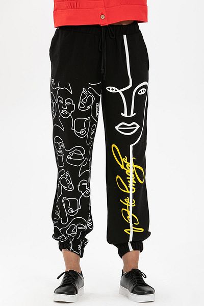 Eliş Şile Bezi İrem Printed Flannel, Black and Syh Winter Trousers