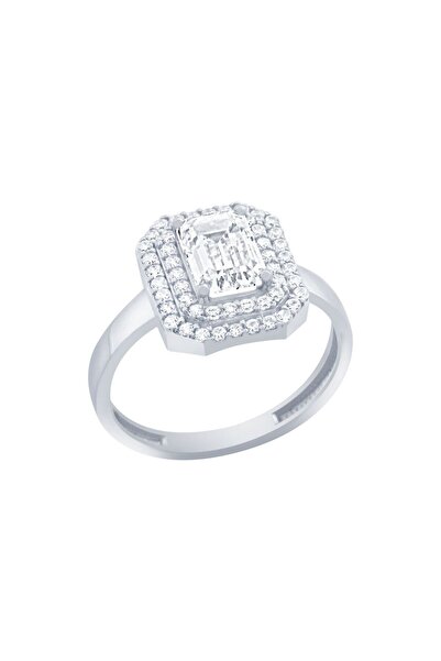 Diamond Line-Gülaylar Beyaz Altın 14 Ayar Baget Taşlı Yüzük