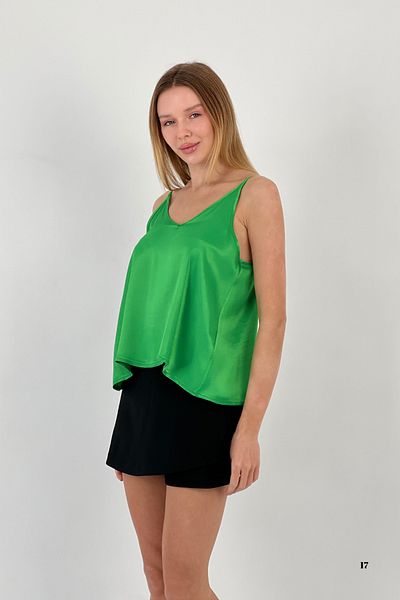 Miss Poem Women's Thin Strap Summer Backless Green Blouse