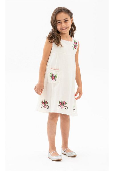 Eliş Şile Bezi Burçak Şile Cloth Girl's Summer Dress Cream Red
