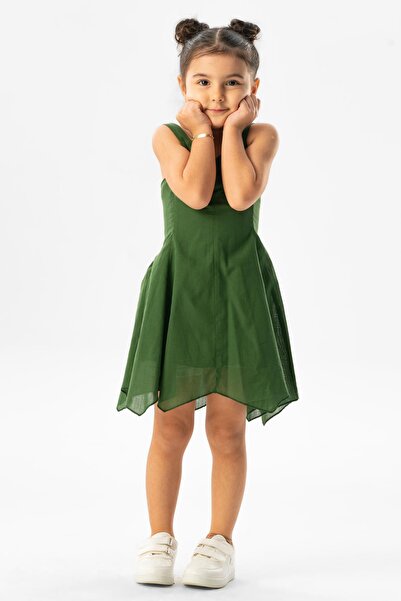 Eliş Şile Bezi Лятна детска рокля с презрамки Emel, зелена YSL