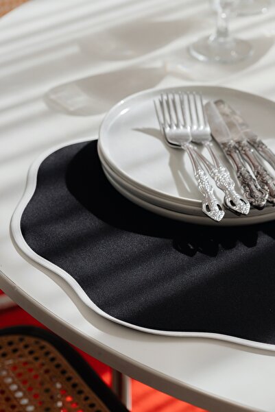 SUENO DESIGN STUDIO Siyah Bulut 2'li Amerikan Servis & Peçetelik 40x40 cm