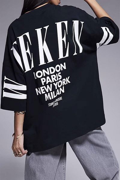 Millionaire Women's Black Weekend Oversize Fit Loose Wide Fit Loose Cut T-Shirt