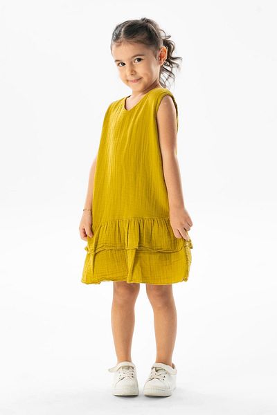 Eliş Şile Bezi Αμάνικο Aybike Summer Muslin Παιδικό Φόρεμα Oil Green Ygysl