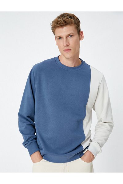 Koton Crew Neck Sweatshirt Color Blocked Label Printed Long Sleeve