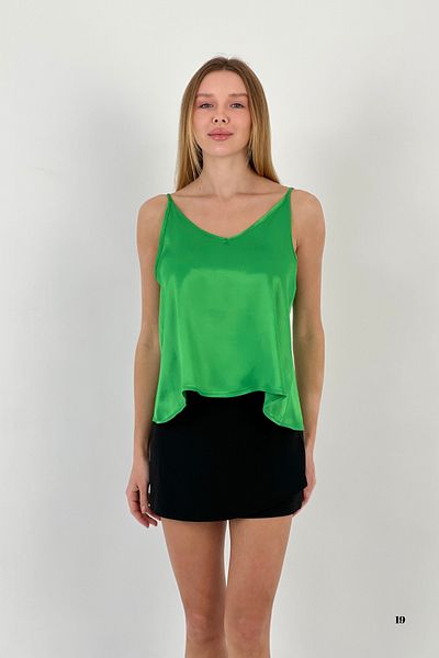 Miss Poem Women's Thin Strap Summer Backless Green Blouse