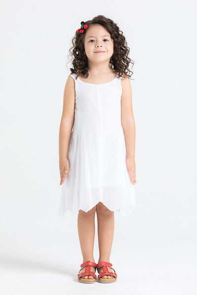 Eliş Şile Bezi Strappy Voile Emel Καλοκαιρινό Παιδικό Φόρεμα Λευκό Byz