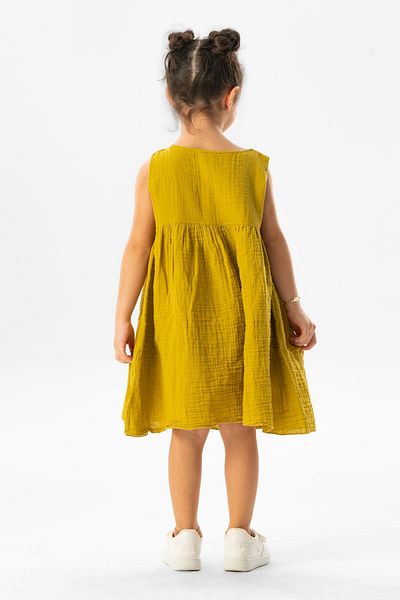 Eliş Şile Bezi Sleeveless Wise Summer Muslin Kids Dress Mustard Hrd
