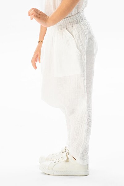 Eliş Şile Bezi Western Summer Girl's Baggy Trousers - White Byz