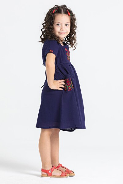 Eliş Şile Bezi Angel Şile Πανί Παιδικό Καλοκαιρινό Φόρεμα Navy Blue Lcvt