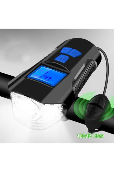 Bisiklet Hız Göstergesi Km Sayaç Fener Korna LCD Ekran Ön Far Lamba Su Geçirmez 3in1 Gidon