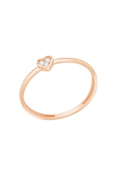 Diamond Line-Gülaylar 14 Ayar Rose Altın Kalp Figürlü Yüzük