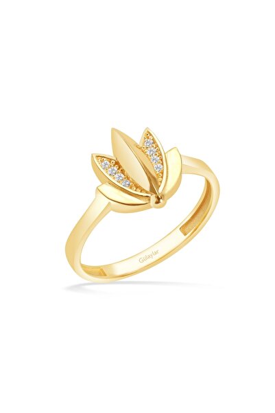 Diamond Line-Gülaylar 8 Ayar Sarı Altın Lotus Taşlı Yüzük