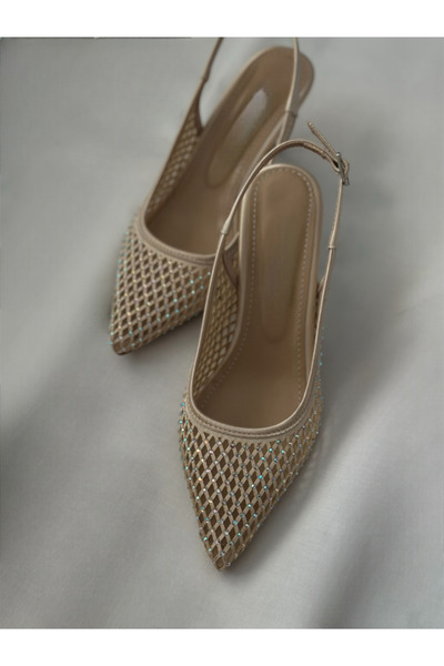 edaçanta Kadın fileli topuklu ayakkabı, taşlı topuklu ayakkabı