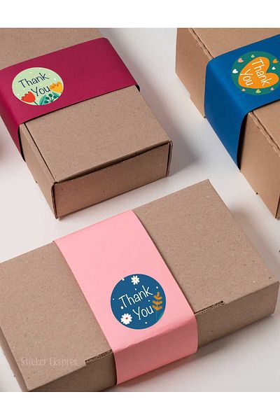 Sticker Ekspres Packaging with Colorful Floral Thank You Tag and Product Sticker