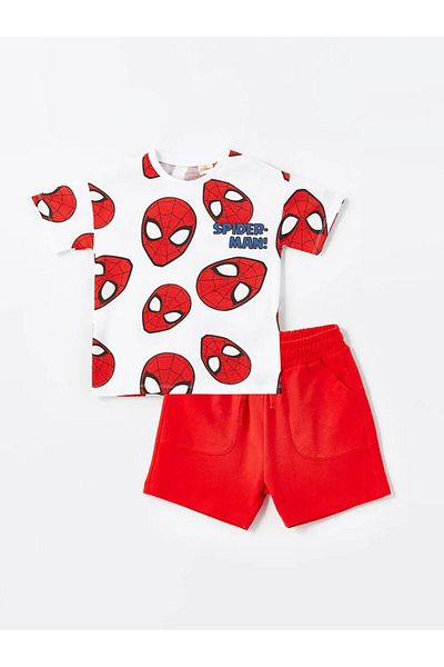LC Waikiki Lcw Kids White Crew Neck Spider-Man Printed Baby Boy T-Shirt and Shorts 2-Piece Set