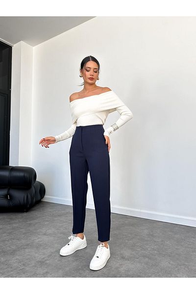BE CHİC Women's High Waist Pencil Ankle Length Premium Quality Woven Carrot Pants Kr1000