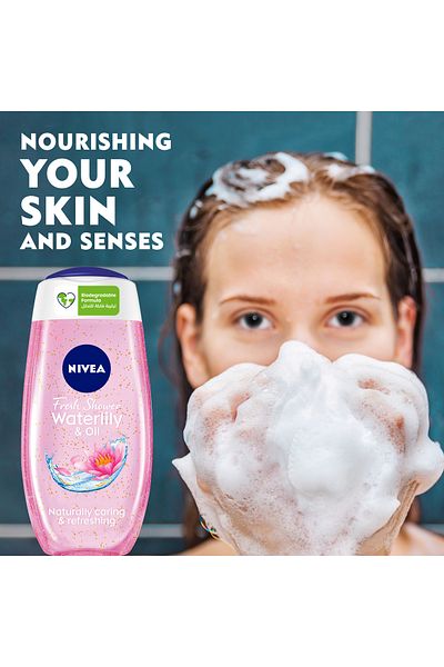NIVEA Waterlily & Oil Shower Gel, Caring Oil Pearls, Waterlily Scent, 250ml, Pack of 3
