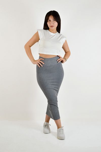 BUSEM Ribbed Long Skirt with Elastic Waist