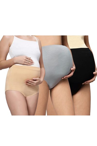 Tummy Pack of 3 Pregnant Women Maternity Bamboo Cotton High Waist Comfortable Seamless Postpartum Panties