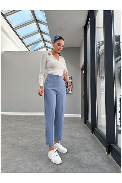 BE CHİC Pantaloni de damă cu talie înaltă, lungime gleznă, țesuți de calitate premium, morcovi KR1000