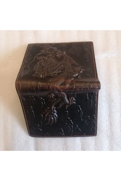 Butik Tülin Unisex Authentic Genuine Cowhide Leather Coffee Dragon Printed 2 Paper Money 3 Card 1 Id 11.5X9.5 Wallet