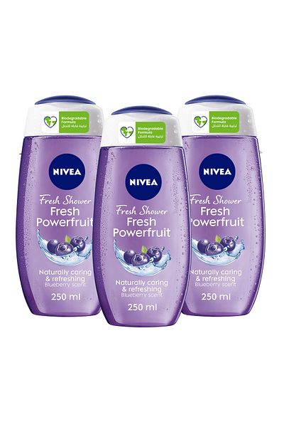 NIVEA Fresh Powerfruit Shower Gel, Antioxidants, Blueberry Scent, 250ml, Pack of 3