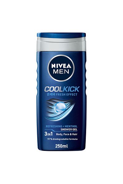NIVEA MEN Cool Kick Shower Gel 3in1, 24h Fresh Effect, Masculine Scent, 250ml