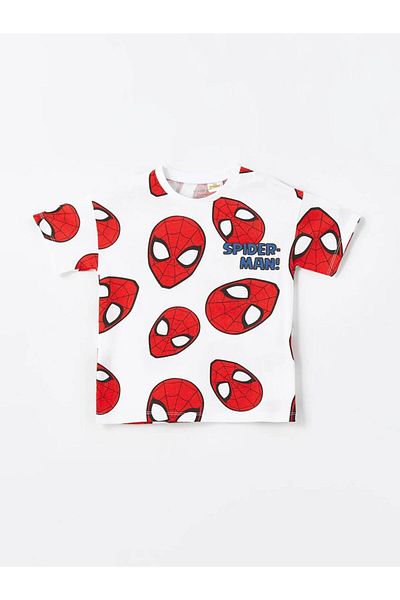 LC Waikiki Lcw Kids White Crew Neck Spider-Man Printed Baby Boy T-Shirt and Shorts 2-Piece Set