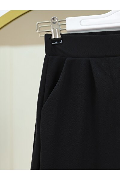 Modamorfo Cırtlı Fermuarlı Palazzo Pantolon -Siyah