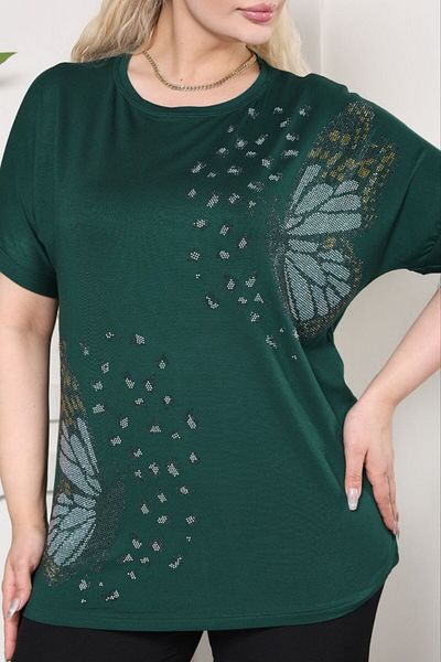VERA COLLECTİON Battal Size Full Lichra Stone Embroidered Women's Bluz