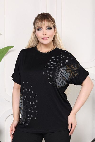 VERA COLLECTİON Battal Size Full Li̇Krali Stone Embroidered Women's Blouse