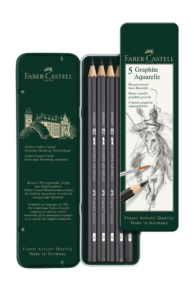Faber Castell Graphite Aquarelle Pencil Set (Hb-2B-4B-6B-8B) Black Natural Water Soluble