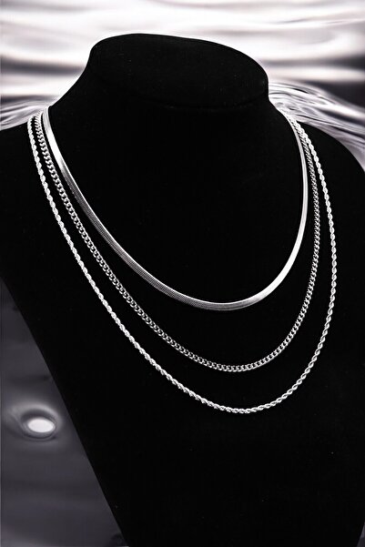 HFKY قلادة من الفولاذ الإيطالي 3 سلسلة. قلادة فولاذية مقاس 60 سم مع تفاصيل مل...