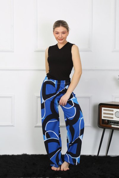 Mestore Fashion Line Women's Wide Leg Combed Cotton Cobalt blue Top and Bottom Set 5502