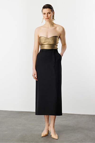 accort Yandan Yırtmaçlı Hürrem Etek-SİYAH