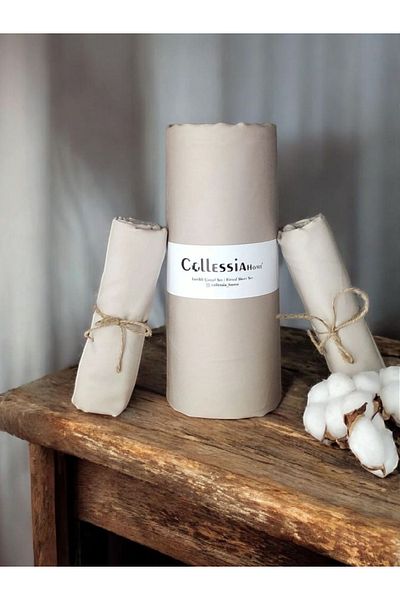 CollessiaHome 100% قطن ساتان - طقم ملاءة مطاطية مزدوجة - حجري