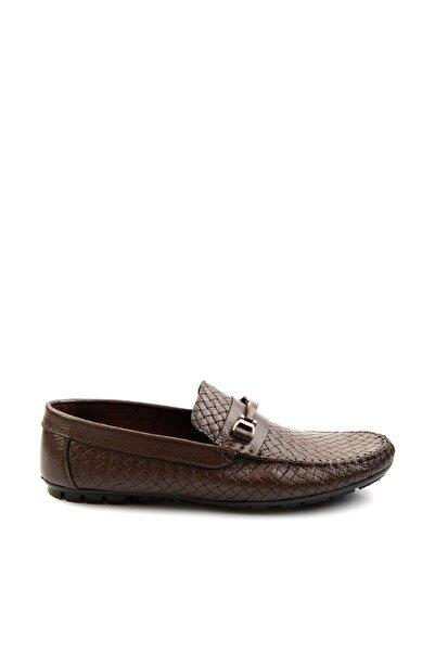 Bambi Kahve Baskılı Leather Erkek Loafer Ayakkabı E01623202003
