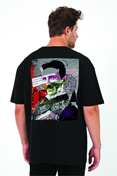 By Caspita Fashion Tricou negru oversize unisex cu imprimeu pe spate Lenithra...