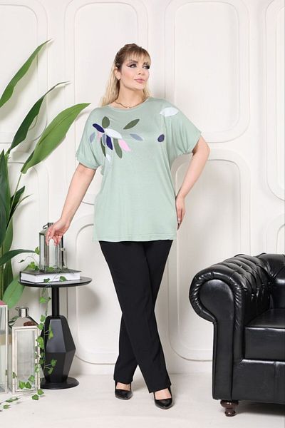 VERA COLLECTİON Battal Size Full Lichra Stone Embroidered Women's Bluz