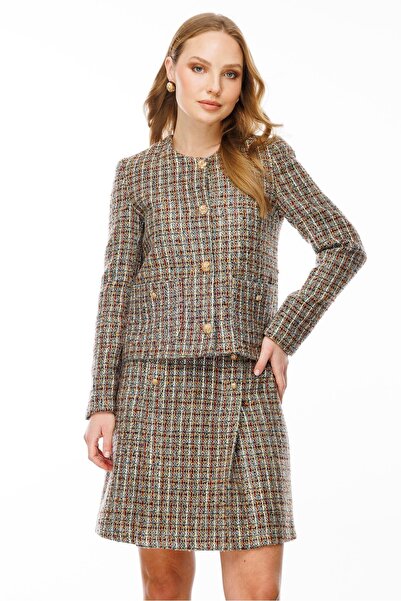 accort Kalın Pileli Düğme Detay Etek-MAVİ