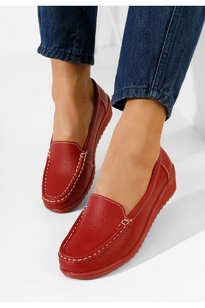 B T Shoes Storia red leather women's loafers