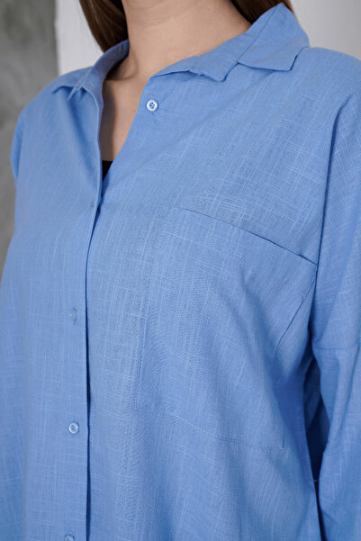 Paw Garage Γυναικείο πουκάμισο London Linen Single Pocket oversized , Πουκάμισο από λινό υψηλής ποιότητας